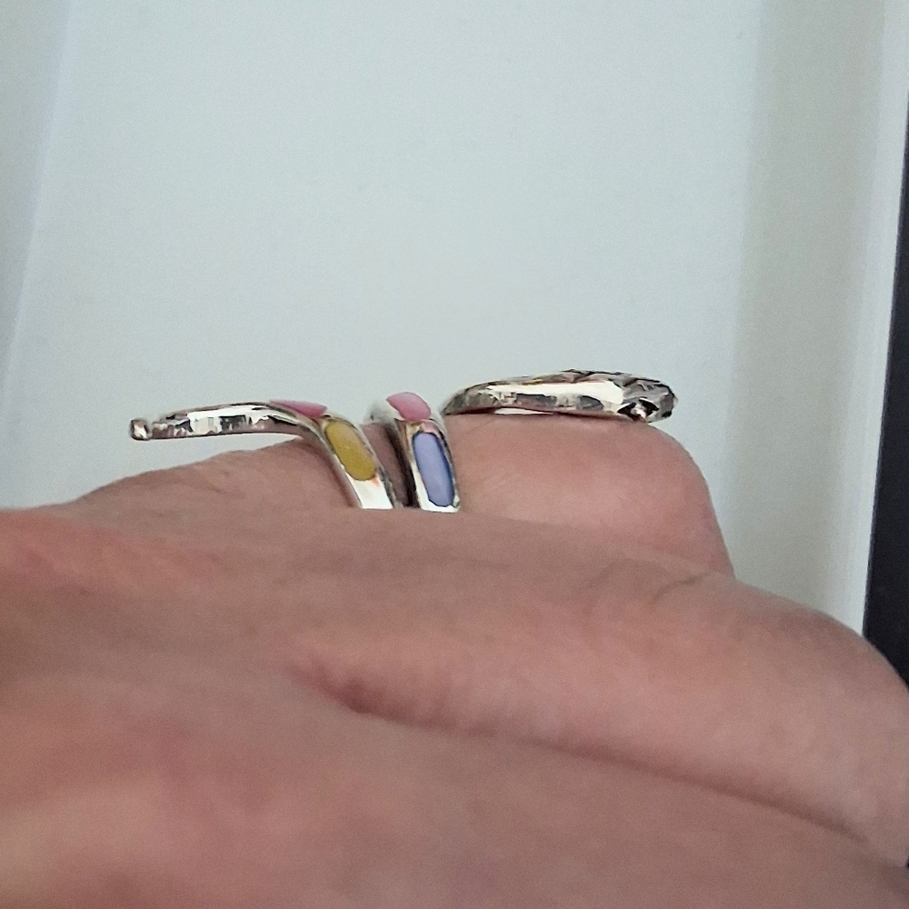 MULTI COLOR MOTHER OF PEARL SNAKE RING 925 STERLING SILVER SIZE 8.5 - Picture 5 of 7